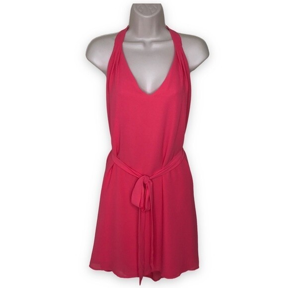 NWOT Naked Zebra Studded T Back Blingy Strappy Hi Low Deep V Coral Dress Medium - Picture 2 of 13